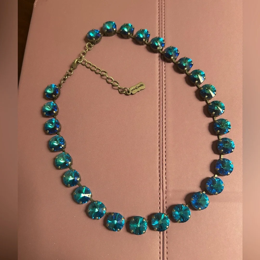 Necklace with blue stones, dark silver color metal setting. 18-19” length - Picture 1 of 7